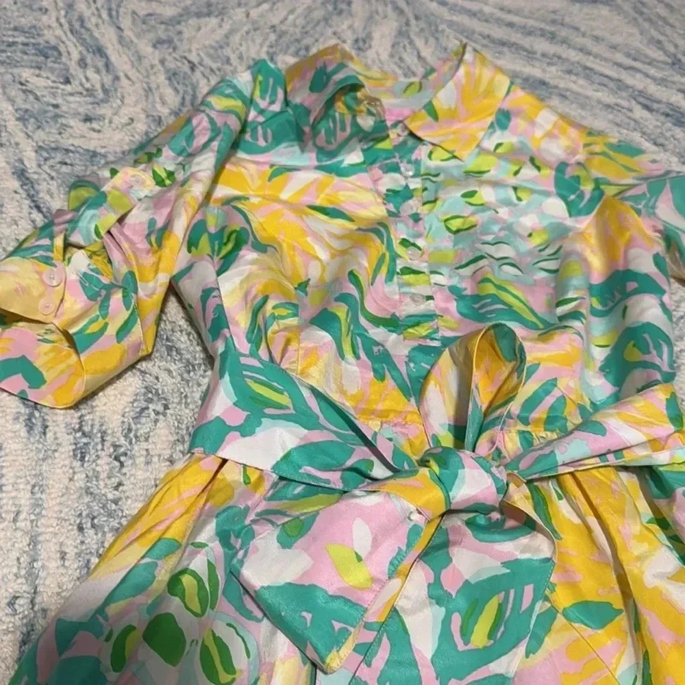 Lilly Pulitzer, pastel silk fit and flare waist tie dress six ￼